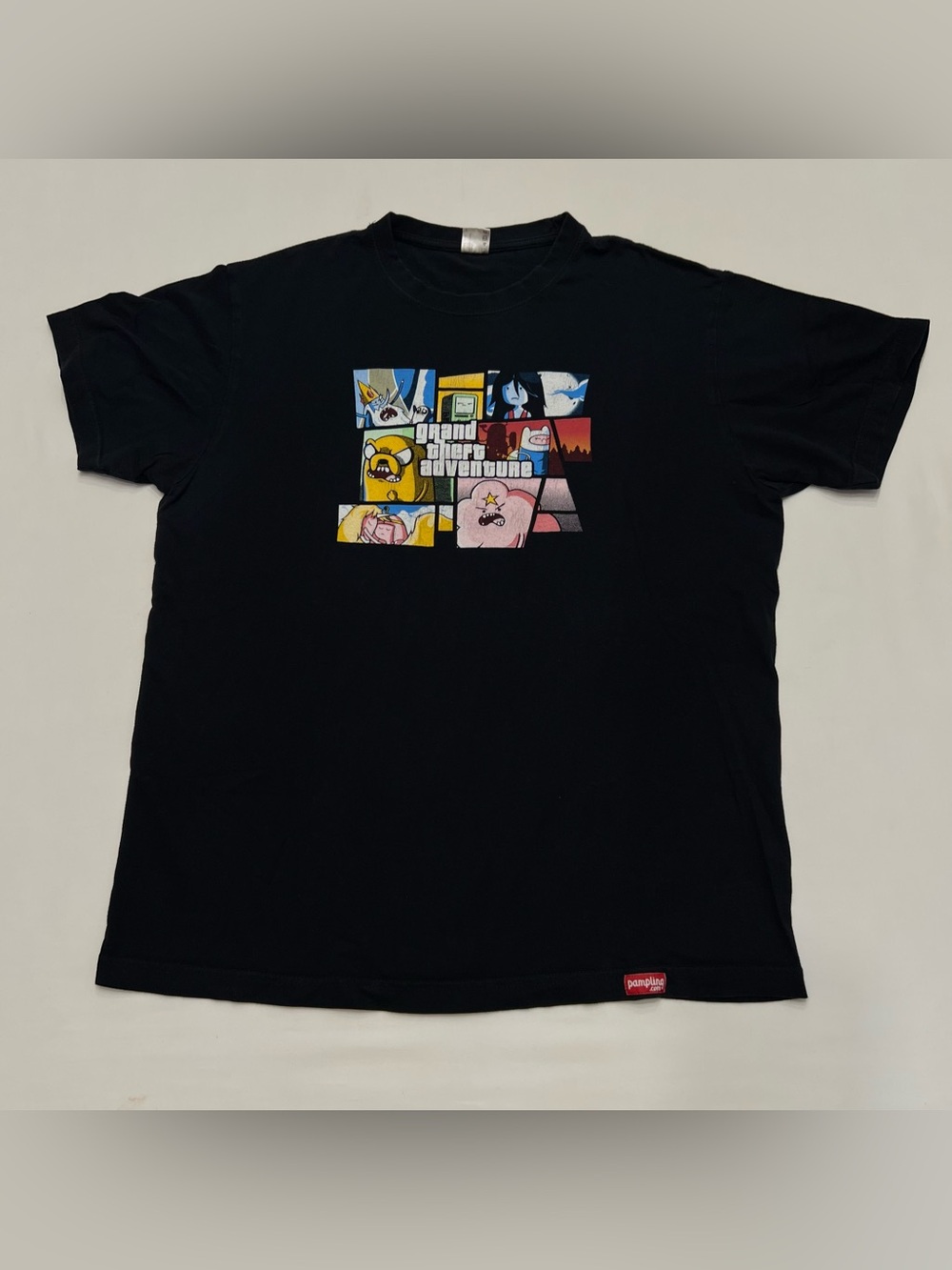 Adventure Time Graphic T-shirt Grand Theft Adveturtime Black Tee Adult Large